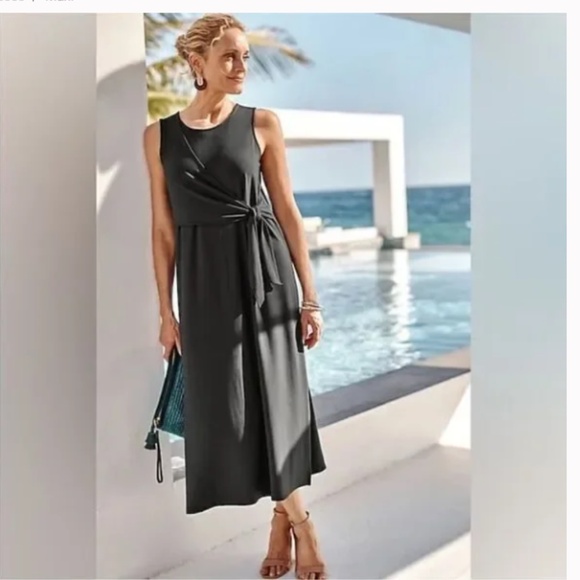 J. Jill Wearever Slate Gray Tie-Waist Maxi Dress Faux Wrap- size M - EUC - Picture 1 of 6